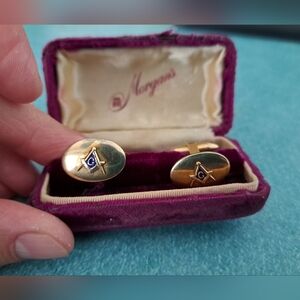 Vintage Gold Fill Masonic Cufflinks Blue Detail